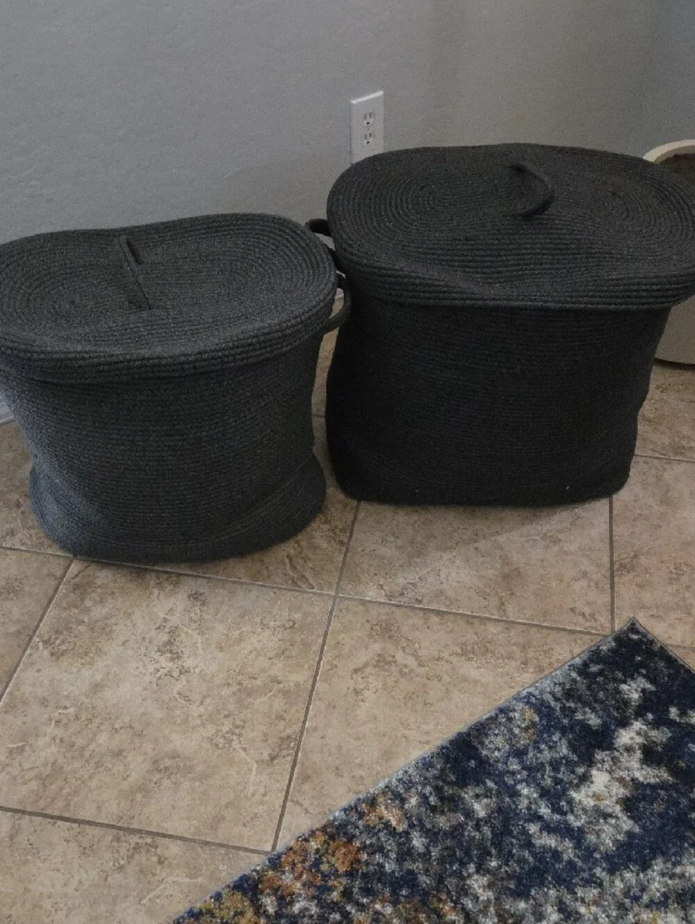 2 Woven Oval Storage Baskets with Lids- Grey